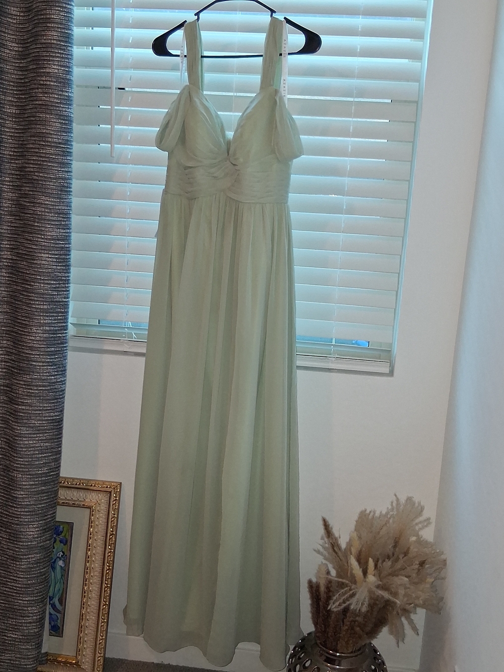 Azazie Sage Green Linnea Chiffon Dress - Sleeveless V-Neck